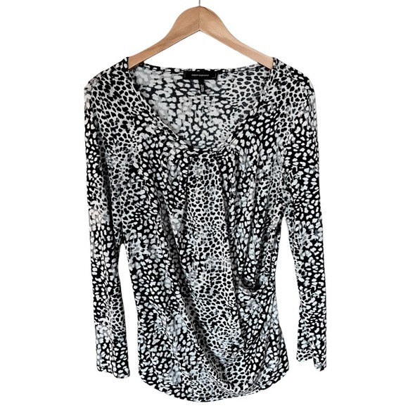 ROBERT RODRIGUEZ Faux Wrap Blouse Animal Print White Black Long Sleeve Large EUC - Picture 1 of 6